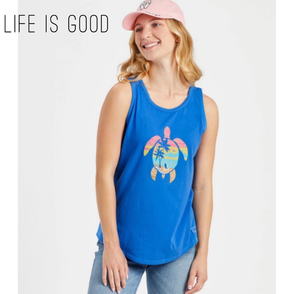 Life is Good Royal Blue Scenic Turtle High Low Tank Crusher Lite Tee Size XL